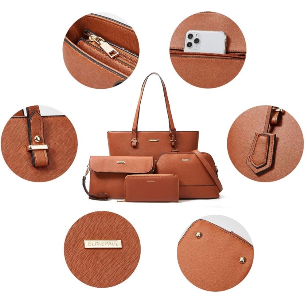 Bag pouch sling wallet 4 in 1 brown faux leather fashion women bag new - Picture 7 of 7